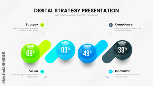 Service Introduction Four Step Diagram Presentation Template. Sales Performance Frame Design Vector Illustration. Financial Portfolio 4 Element Infographic Slide Layout.
