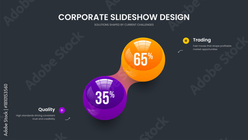 Creative Briefing Frame Template Vector Illustration. Minimal Forecast Two Option Diagram Slide Layout. Digital Planning 2 Element Graph Presentation Design.