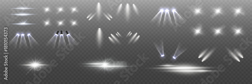Realistic stage light beams and star glow collection