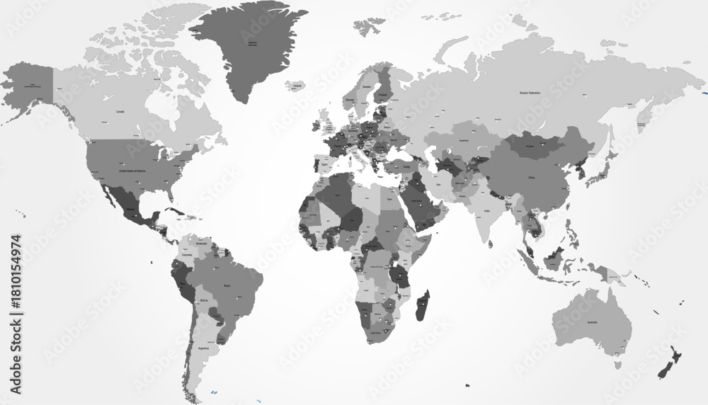 Obraz premium World map. Grey modern vector map. Silhouette map