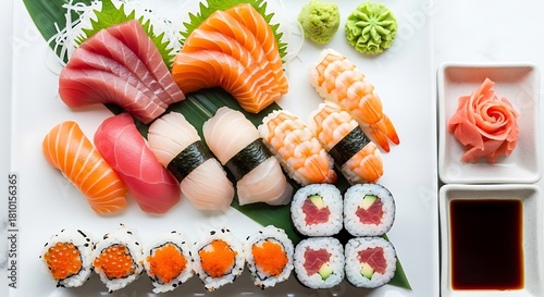 A delicious assortment of fresh sushi and sashimi platter