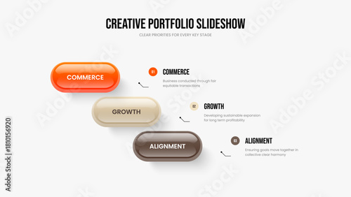 Product Plan 3 Element Diagram Slide Layout. Sales Analysis Three Option Infographic Frame Template. Investor Planning Presentation Design Vector Illustration.