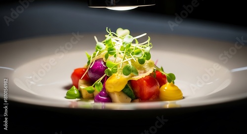Artfully prepared fresh vegetable salad with vibrant colors