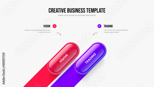 Investor Innovation Slideshow Template Vector Illustration. Enterprise Profile Two Option Infographic Frame Design. Visual Forecast 2 Element Diagram Slide Layout.