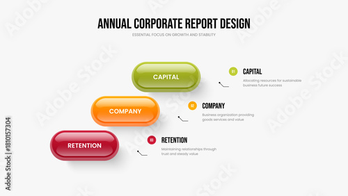 Sales Introduction Three Step Diagram Slide Layout. Investor Plan Presentation Template Vector Illustration. Professional Visualization 3 Element Infographic Slideshow Design.