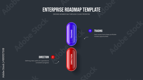 Project Portfolio 2 Element Infographic Slideshow Template. Creative Strategy Two Option Diagram Frame Layout. Consulting Development Slide Design Vector Illustration.