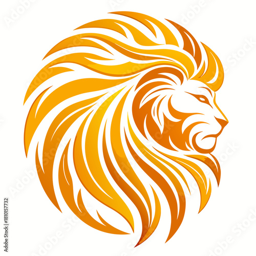 Stylized golden lion head and mane vector logo Vector, illustration