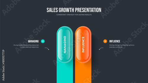 Financial Analysis Two Element Infographic Frame Template. Market Innovation Slide Layout Vector Illustration. Corporate Launch 2 Step Diagram Slideshow Design.