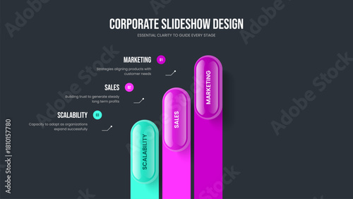 Professional Plan 3 Option Infographic Slide Design. Visual Portfolio Three Element Diagram Frame Template. Product Briefing Slideshow Layout Vector Illustration.