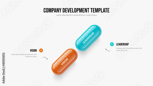 Investor Overview Frame Template Vector Illustration. Marketing Strategy Two Element Infographic Slide Layout. Visual Report 2 Option Diagram Slideshow Design.