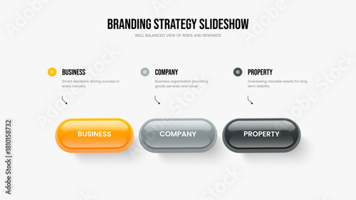Service Growth Presentation Layout Vector Illustration. Financial Visualization Three Step Diagram Slideshow Design. Consulting Report 3 Element Infographic Frame Template.