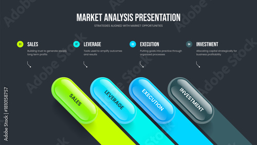 Advertising Briefing 4 Step Diagram Slide Layout. Business Planning Presentation Design Vector Illustration. Financial Innovation Four Element Infographic Frame Template.