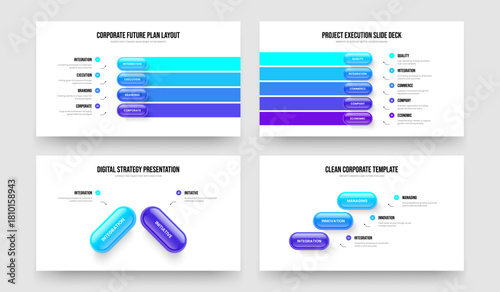 Product Development 4 5 2 3 Option Infographic Presentation Template Set. Investor Strategy Four Five Two Three Element Diagram Slide Layout Vector Illustration Collection.