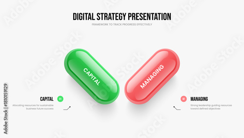 Advertising Briefing Two Option Infographic Presentation Template. Business Strategy 2 Step Diagram Frame Layout. Marketing Plan Slideshow Design Vector Illustration.