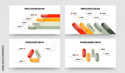 Enterprise Forecast Four Five Three Step Infographic Presentation Template Vector Illustration Bundle. Service Overview 4 5 3 Element Diagram Frame Design Collection.