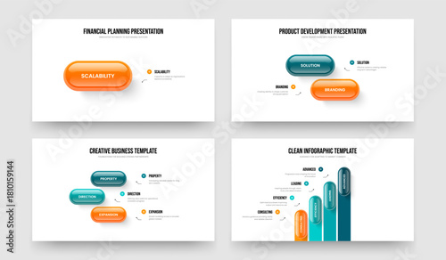 Enterprise Forecast 1 2 3 4 Option Infographic Slideshow Template Bundle. Project Performance One Two Three Four Step Diagram Slide Layout Vector Illustration Collection.