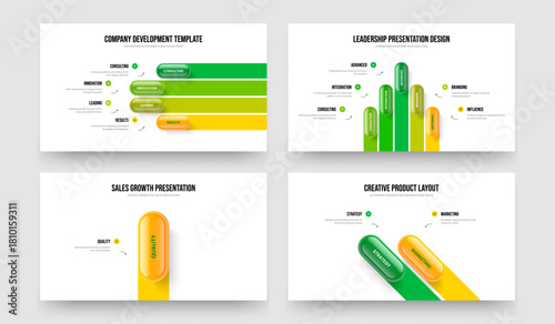Project Forecast 4 5 1 2 Step Infographic Slide Template Collection. Digital Showcase Four Five One Two Element Diagram Frame Layout Vector Illustration Bundle.