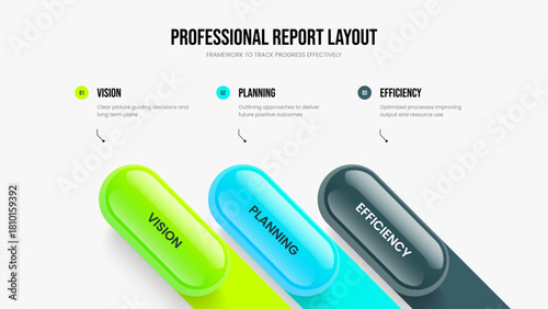 Service Launch 3 Element Diagram Slide Layout. Creative Visualization Presentation Design Vector Illustration. Enterprise Portfolio Three Option Infographic Frame Template.