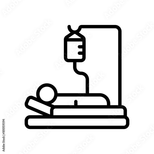 Chemotherapy outline icon. Intravenous therapy medical sign. Vector illustration of an IV drip bag with a tube and stand, for healthcare apps, medical websites, and hospital-related visuals.