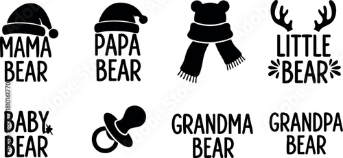Cute family bear icons with hats scarves and pacifier for kids and adults vector illustration