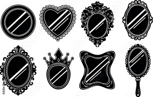 Set of vintage ornate decorative mirrors with frames in different shapes and styles vector illustration