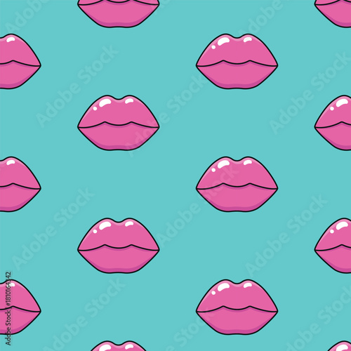 Pink lips pattern. Happy Valentine's Day. Vector illustration. Isolated background
