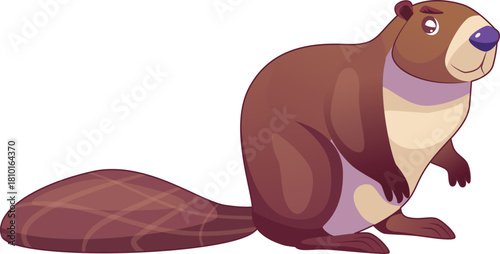 Vector illustration of a wild animal, beaver in a natural pose, cute character for a children's book, animal icon, Suitable for children's projects, educational materials, flat style