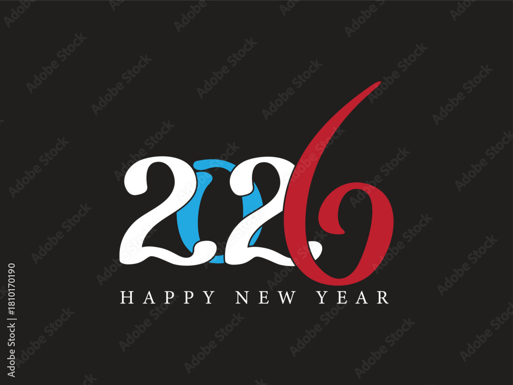Fototapeta premium 2026 Happy New Year Pop Art Vector Typography: Bright Color Block Design with Fun, Bold Numerals for Party Invitations and Social Media Greetings