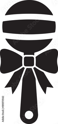 A simple black and white illustration of a bonnet with a bow
