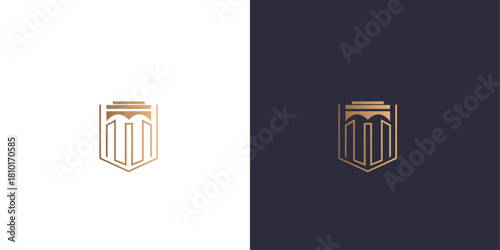 Lawyer law logo Golden gradient vector emblem logotype for business cards symbol.