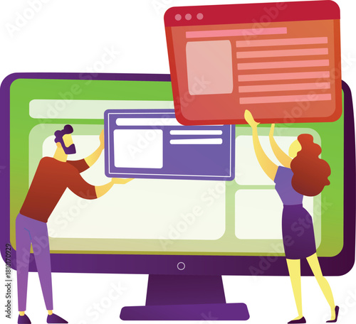 Teamwork Web Design Concept Illustration – UI/UX Developers Building Website Layout