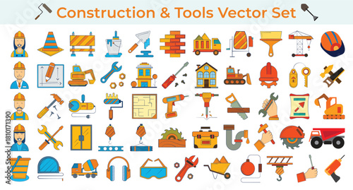Professional Construction & Industrial Tools Vector Icon Collection