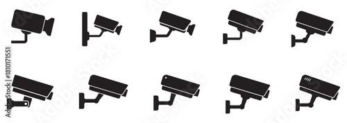 Security Camera Icon Set – Surveillance, Monitoring, and Safety Observation Symbols.