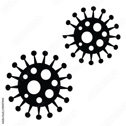 Silhouette of two coronavirus virions, representing the microscopic structure of the virus isolated on white background the image highlights the spikes and core