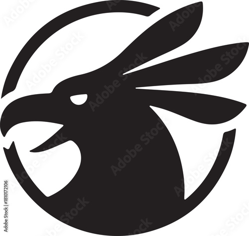 Stylized black and white depiction of an eagle head within a circular frame