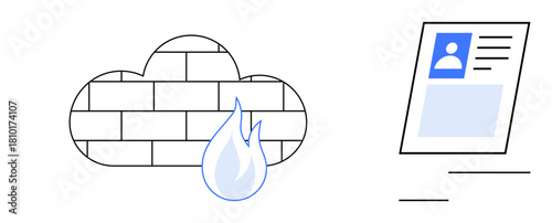 Firewall concept. Firewall shielding cloud systems with user identification data. Firewall protecting sensitive information for secure cyber interactions. For IT, cybersecurity, cloud storage, user