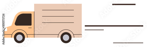 Yellow delivery truck with motion lines, conveying speed and efficiency. Ideal for logistics, shipping, delivery, courier service, transportation, fleet management and fast service. Minimal flat