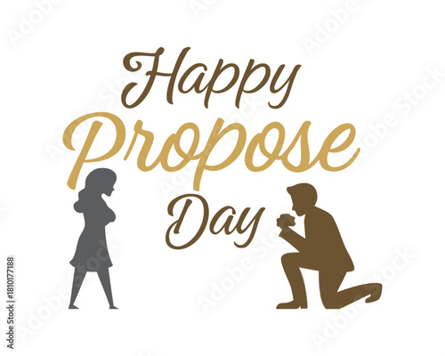 Happy Propose Day illustration of a man kneeling with a ring proposing marriage to a woman symbol of love and romance