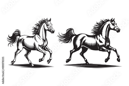 Two majestic horses galloping in a dynamic sketch style