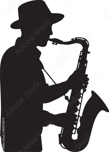 Silhouette of a musician playing a saxophone icon