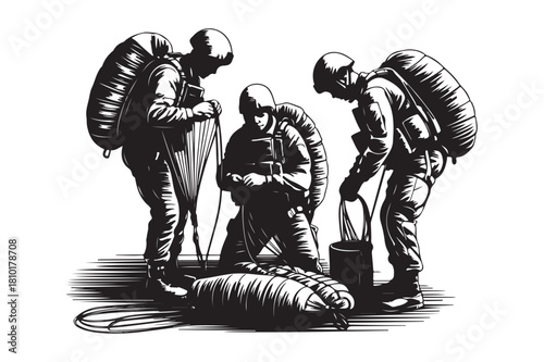 Soldiers inspecting a large object on the ground