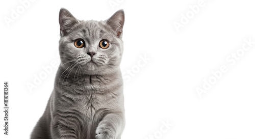 A curious British Shorthair kitten with big golden eyes and a playful paw reaches out on a on transparent background