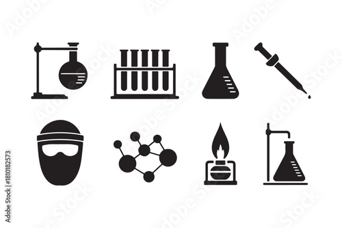 Collection of scientific laboratory equipment icons and symbols