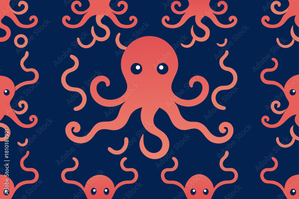Obraz premium Seamless vector cartoon illustration of octopus and fish animal pattern design for wallpaper decoration