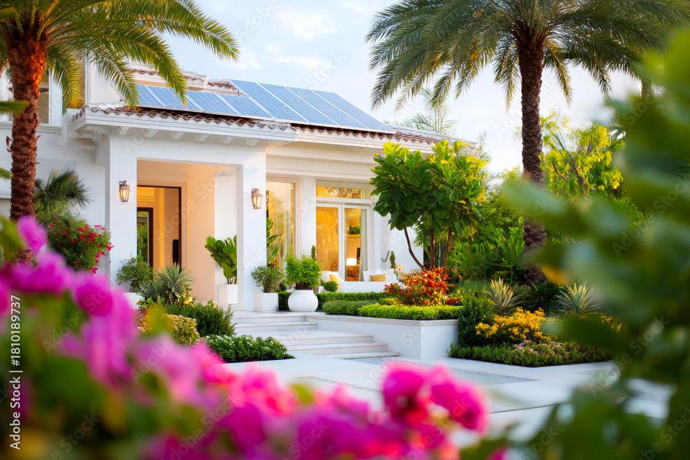 Fototapeta premium Ultra realistic Modern Solar Panels Installed on a Fort Lauderdale Florida Home Under an Overcast Sky
