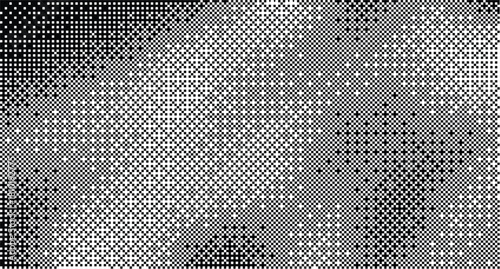 Modern abstract black and white dither pattern background with circular dot texture creating a digital or retro screen printing effect for graphic design vector illustration