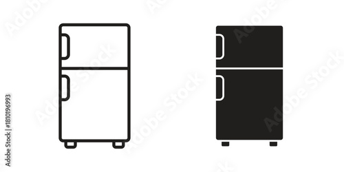 Fridge icon illustration, thin line vector, web design sign,