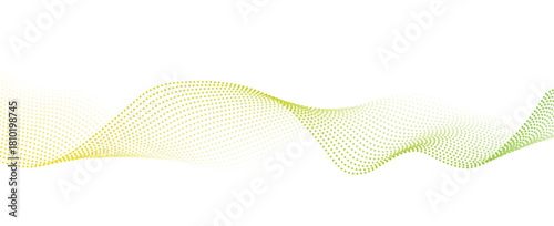 Flowing dots particles wave pattern green and yellow isolated on yellow, white background gradient. Vector in concept of technology, science, music, vector