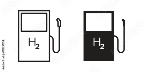 hydrogen fuel pump icon illustration, thin line vector, web design sign,