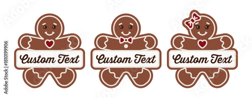 Gingerbread set split name frame for Christmas personalization – Boy Girl Ginger Cookie characters